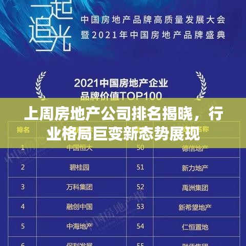 上周房地产公司排名揭晓，行业格局巨变新态势展现