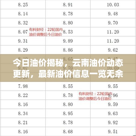 今日油价揭秘，云南油价动态更新，最新油价信息一览无余